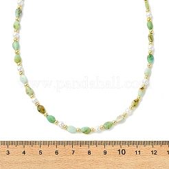 Natural Chalcedony Teardrop and Round White Shell Pearl Beaded Necklaces&nbsp;NJEW-JN06246-01