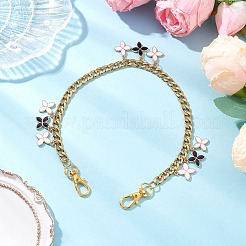 Alloy Enamel Flower Charm 304 Stainless Steel Cuban Link Chain Bag Decorative Chains&nbsp;FIND-JF00160-03