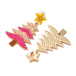 Christmas Trees with Star Alloy Dangle Stud Earrings for Women&nbsp;EJEW-Z078-03C