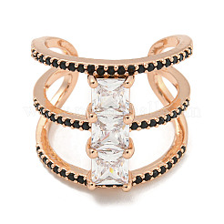 Square Rack Plating Brass Micro Pave Cubic Zirconia Wide Open Cuff Rings for Women&nbsp;RJEW-F162-14RG