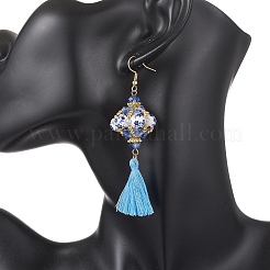 Lantern Glass Seed with Handmade Polyester Cotton Tassel Dangle Earrings&nbsp;EJEW-MZ00671