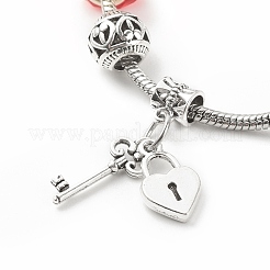 Alloy Heart Padlock and Skeleton Key Charm European Bracelet with Snake Chains&nbsp;BJEW-JB08043