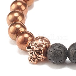 4Pcs 4 Color Natural Lava Rock & Synthetic Hematite Round Beaded Stretch Bracelets Set&nbsp;BJEW-JB07886
