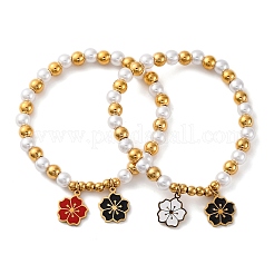 201 Stainless Steel Round Beaded Stretch Bracelets&nbsp;BJEW-C090-03G-C