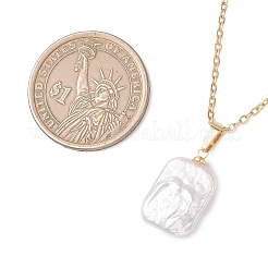 Natural Baroque Pearl Keshi Pearl Rectangle Pendant 304 Stainless Steel Cable Chain Necklaces&nbsp;NJEW-JN05891