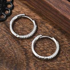 Brass Micro Pave Cubic Zirconia Huggie Hoop Earrings&nbsp;EJEW-K083-36P-B