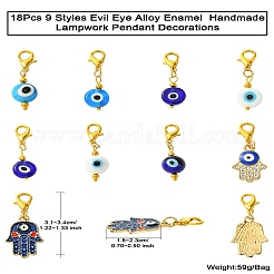 18Pcs 9 Styles Evil Eye Alloy Enamel & Handmade Lampwork Pendant Decorations&nbsp;HJEW-CJ00018