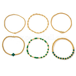 6Pcs St. Patrick's Day Brass & Glass Seed Bead Stretch Bracelets for Women&nbsp;MR9061-8