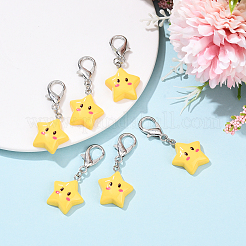 6Pcs Opaque Resin Star Pendant Decorations&nbsp;HJEW-YW00147