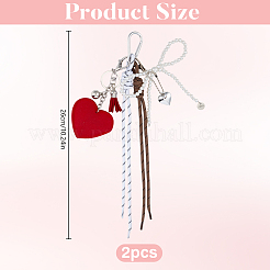 2Pcs 2 Colors Velvet Rhinestone Heart with Plastic Pearl Bowknot Pendant Decorations&nbsp;HJEW-DR00264