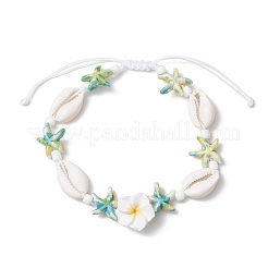 Starfish & Plumeria Synthetic Turquoise & Natural Cowrie Shell & Polymer Clay Beads Braided Bead Bracelets for Women&nbsp;BJEW-JB11847