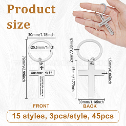 45Pcs 15 Styles Stainless Steel Keychains&nbsp;KEYC-UN0001-27