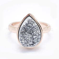 Electroplate Natural Druzy Quartz Crystal Finger Rings&nbsp;RJEW-I055-02RG-RS