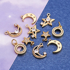 10Pcs 5 Style Brass Micro Pave Clear Cubic Zirconia Pendants&nbsp;ZIRC-BT0001-01G
