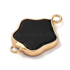 Natural Black Stone Flower Connector Charms&nbsp;KK-U042-17G-07