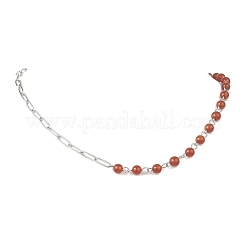 Handmade Natural Carnelian & Lava Rock & Amethyst & Dyed Quartz Round Beads & 304 Stainless Steel Paperclip Chain Necklaces&nbsp;NJEW-JN05500