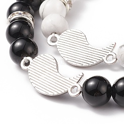 2Pcs 2 Style Natural Dyed & Heated Black Agate & Howlite Beaded Stretch Bracelets Set&nbsp;BJEW-TA00163