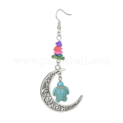 Dyed Synthetic Turquoise Crescent Moon with Tortoise Dangle Earring&nbsp;EJEW-JE05269-02
