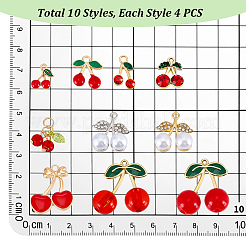 40Pcs 10 Styles Alloy Red Enamel & Alloy Rhinestone Pendants&nbsp;FIND-PH0060-34