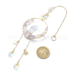 Wire Wrapped Natural Amethyst Chips & Brass Ring Pendant Decorations&nbsp;HJEW-TA00102-02