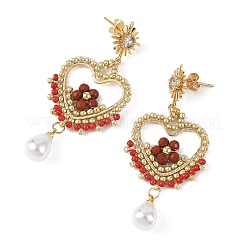 Natural Red Jasper & Glass Seed Dangle Earrings for Women&nbsp;EJEW-MZ00782-02