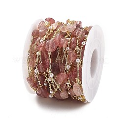 Natural Strawberry Quartz & Glass Link Chains&nbsp;CHC-K014-12G-05