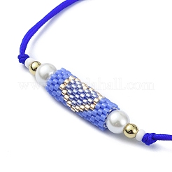 Glass Pearl & Seed Column with Heart Link Bracelet&nbsp;BJEW-MZ00028-02