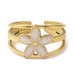 Flower 304 Stainless Steel Enamel Open Cuff Rings for Women&nbsp;RJEW-F166-21G-02