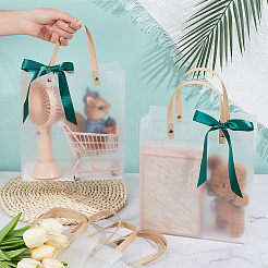 Transparent Frosted PVC Plastic Gift Tote Bags with Green Ribbon&nbsp;LS-ABAG-WH0048-68A
