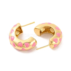 Brass & Enamel Heart Stud Earrings for Women&nbsp;EJEW-U015-01G