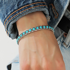 Flat Round Alloy & Synthetic Turquoise Cuff Bangles for Women&nbsp;FS-WG26A2D-01