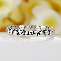 with 925 Stamp Thailand Sterling Silver Heart Band Finger Rings&nbsp;RJEW-FF0003-01-17mm