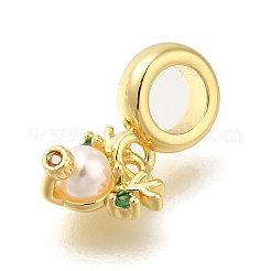 Rack Plating Brass Cubic Zirconia European Dangle Charms with ABS Imitation Pearl&nbsp;KK-Z086-26G