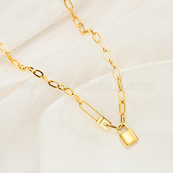 Love Lock Stainless Steel Pendant Paperclip Chain Necklaces for Women&nbsp;FS-WGF94E3-01