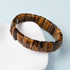 Rectangle Natural Tiger Eye Beads Stretch Bracelets for Women Men&nbsp;BJEW-Z149-01B