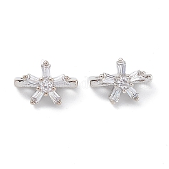 Rack Plating Brass Pave Clear Cubic Zirconia Flower Slide Charms&nbsp;KK-G464-01P