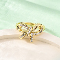 Brass Micro Pave Clear Cubic Zirconia Finger Rings for Women&nbsp;RJEW-U047-06G