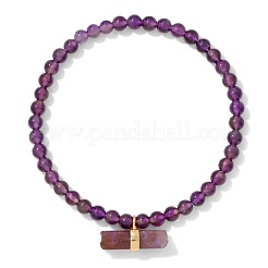 4MM Natural Amethyst Round Beaded Stretch Bracelets with Faceted Column Gems Charms&nbsp;WG291B2-02