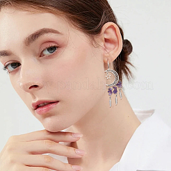 10Pcs 5 Styles Opalite & Synthetic Turquoise & Natural Amethyst & Tiger Eye & Rose Quartz Chip and Alloy Hollow Moon Big Pendants&nbsp;FIND-BM0001-84