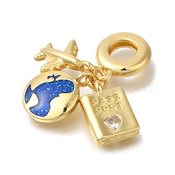 Brass Cubic Zirconia Travel European Dangle Charms&nbsp;KK-R002-20G-01