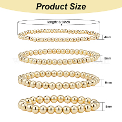 4Pcs 4 Size Brass Round Beaded Stretch Bracelets Set for Women&nbsp;BJEW-AN0001-07