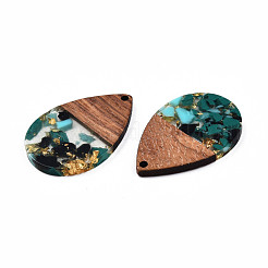 Transparent Resin & Walnut Wood Pendants&nbsp;RESI-N025-028-A04
