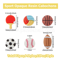 72pcs 6 Styles Sport Opaque Resin Cabochons&nbsp;CRES-HS0001-01