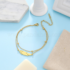 2Pcs 2 Colors Feather Stainless Steel Link Anklets&nbsp;AJEW-GO0002-58