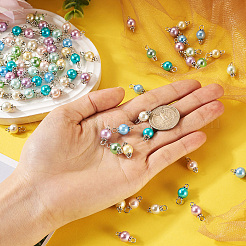 90Pcs 9 Colors Pearlized Glass Pearl Connector Charms&nbsp;PALLOY-TA0002-49A