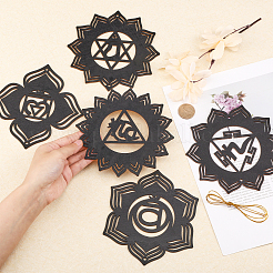 Wooden Bohemian Meditation Energy Symbol Cup Mats&nbsp;DJEW-WH0034-65A