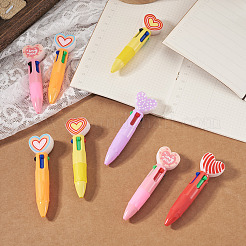 15Pcs 5 Colors Plastic Heart 4-in-1 Ballpoint Pen&nbsp;AJEW-TA0005-81