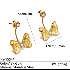 304 Stainless Steel Pave Clear Cubic Zirconia & Plastic Pearl Stud Earrings for Women&nbsp;WGF3CDE-01