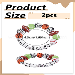 2Pcs Sports Ball Acrylic Beads Stretch Bracelets for Unisex&nbsp;BJEW-LP0003-66
