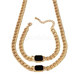 Alloy Enamel Rectangle Chain Necklaces & Link Bracelets & Rings Sets&nbsp;WGBB271-02